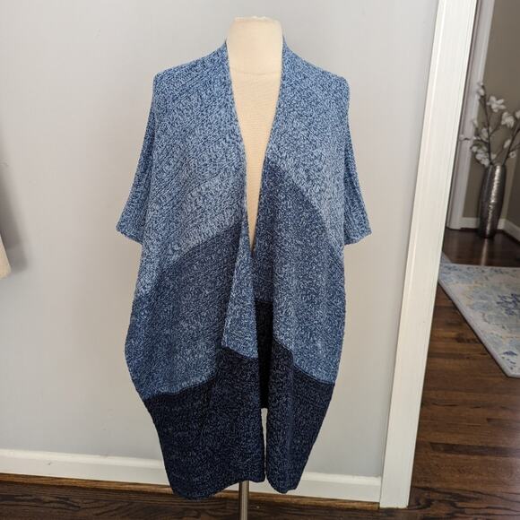Women's Chico Blue Sweater Poncho One Size Ombre Fade - Picture 1 of 9